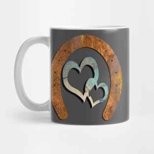 Horse Lover Gifts Shoe & Two Hearts Linked Rustic Distressed Horseshoe Design Mug